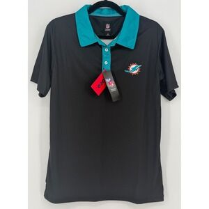 NFL Miami Dolphins FOCO Mens Polo Shirt Black Aqua Logo Medium NWT Team Apparel